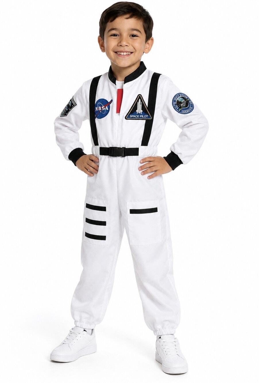ReliBeauty Kids Astronaut Costume NASA Space Pilot White Jumpsuit Size 120 6-7